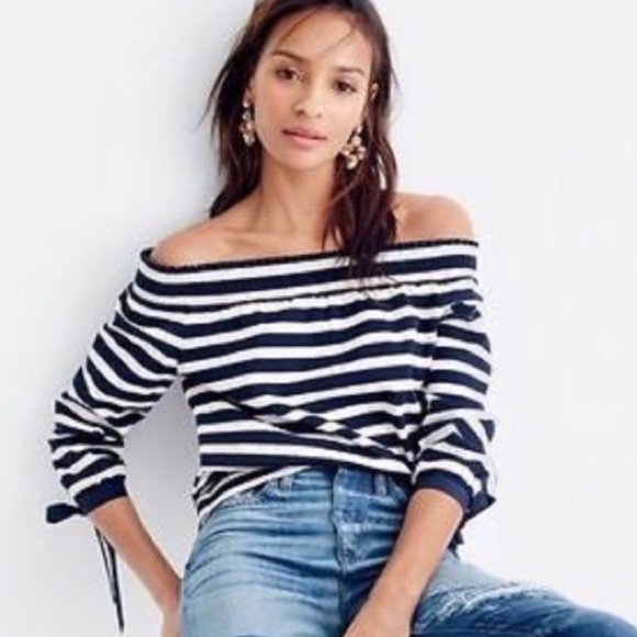 NWT J. Crew Striped Off Shoulder Top - Picture 2 of 13